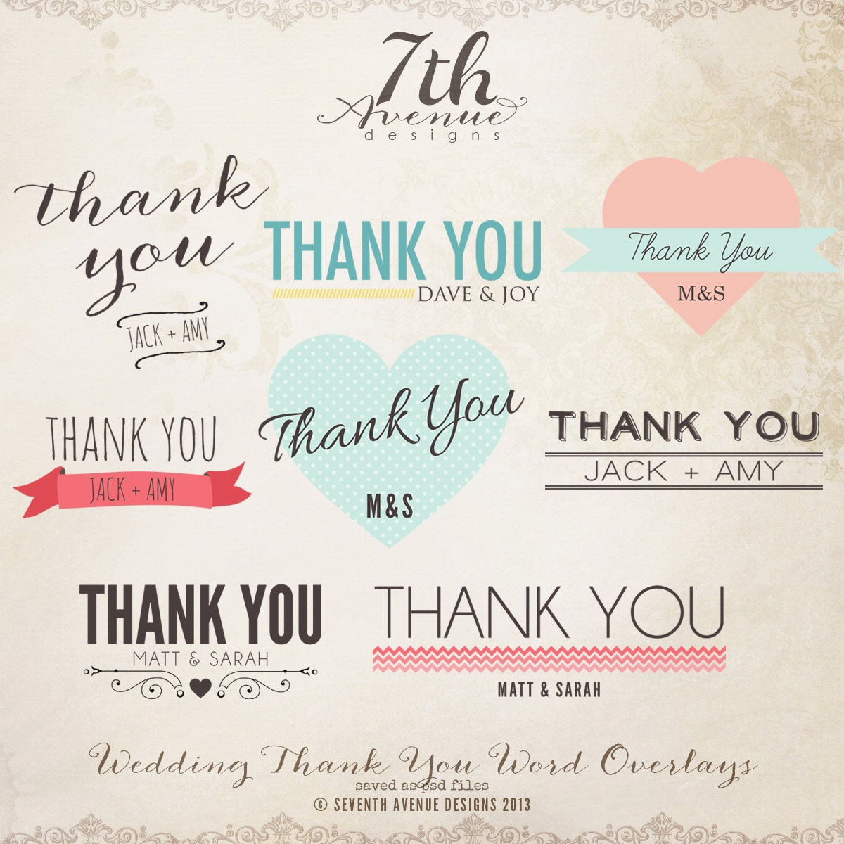 INSTANT DOWNLOAD - Thank You Word Overlays