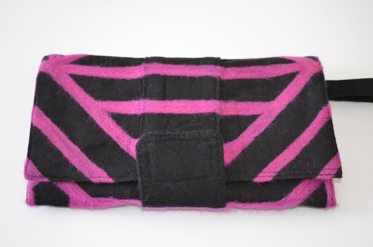 Felted Purse Magenta Geometric Clutch Fuchsia PInk