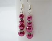 Raspberry Bridesmaids Earrings - The "Michelle" - Raspberry Pink Pearls and Rhinestone Earrings