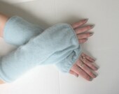 Spring Cashmere Gauntlets - Sea Foam - Texting Gloves - Upcycled Wrist Warmers Arm Warmers Eco Friendly