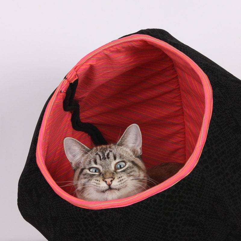 On Sale Cat Ball Modern Kitty Cave in Black  and Bright Pink