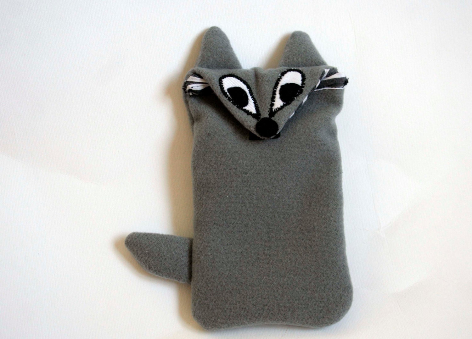 Soft Grey Fox IPhone , cellphone, Ipod case, soft light grey fabric, grey stripes inside -ready to ship