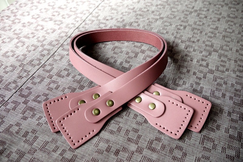 Pink  Real Leather Bag Strap Bag Handle Punch Hole Ready Length 24 inch