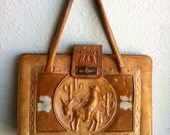 Pony Skin and Tooled Leather Purse Southwest Scene 