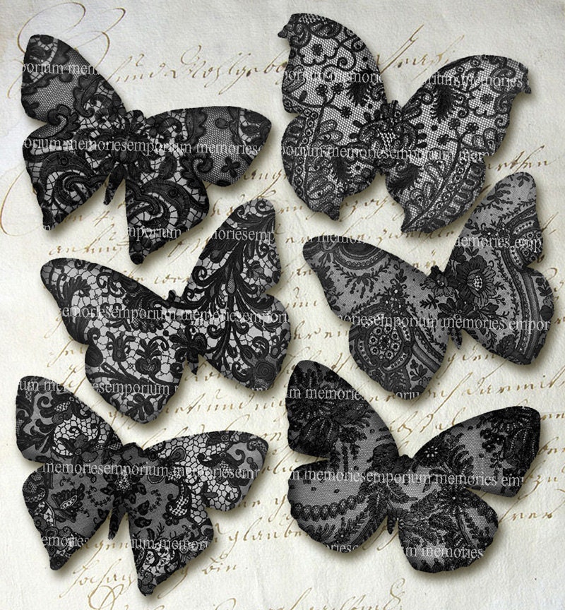 Black Lace Butterflies Silhouettes Decoupage Black and White Butterfly Shapes diy You Print Digital Collage Sheet Instant Download 240