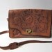 Vintage original hippie bohemian folk hand tooled tan leather shoulder bag