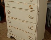 Distressed Vintage Frappe Cream Mustard Paint Primitive Chest of Drawers Dresser (MLD) Shipping is not free, call or email for a ship quote