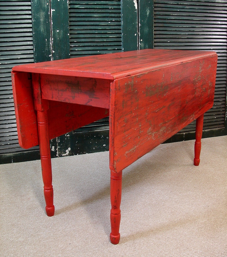 Antique Primitive Red Milk Paint Country Harvest Farm Drop Leaf Dining Kitchen Table (BT) Shipping is not free, call or email for a quote