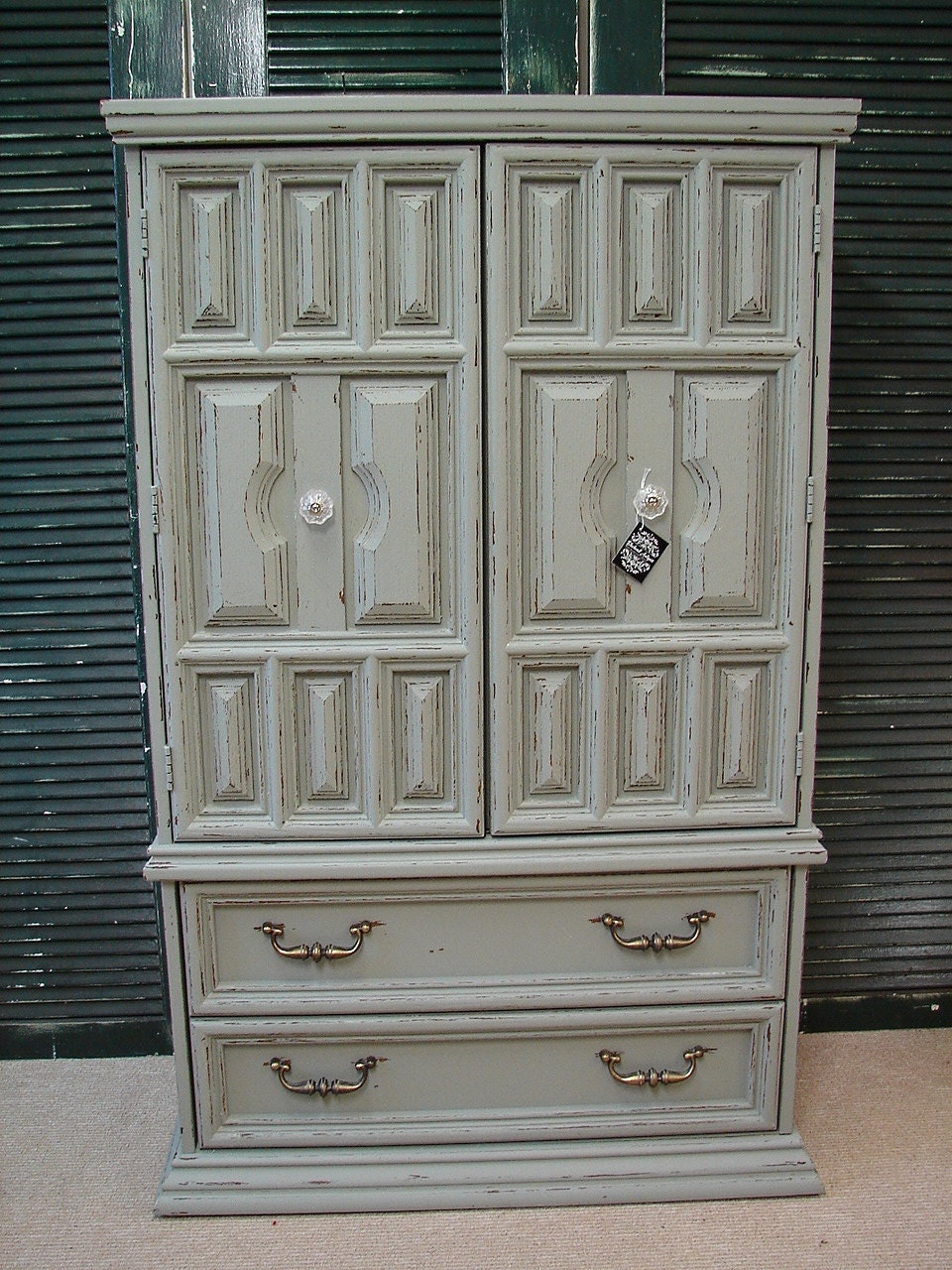 Primitive Mud Putty Paint Heavy Distressed Chippy Credenza Chifferobe Chifforobe Armoire Wardrobe TV Cabinet (RT-104) Call for SHIP Quote