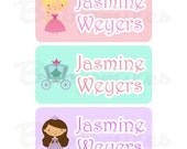 90 Personalized Laundry Safe, Peel and Stick CLOTHING Tag Labels - Cute Princess - Perfect for School, Daycare and Summer Camps