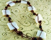 Bronze Wire Wrapped Pearly Beach Shell Anklet - Chocolate Wood Beads, Hand Crafted Hammered Clasp
