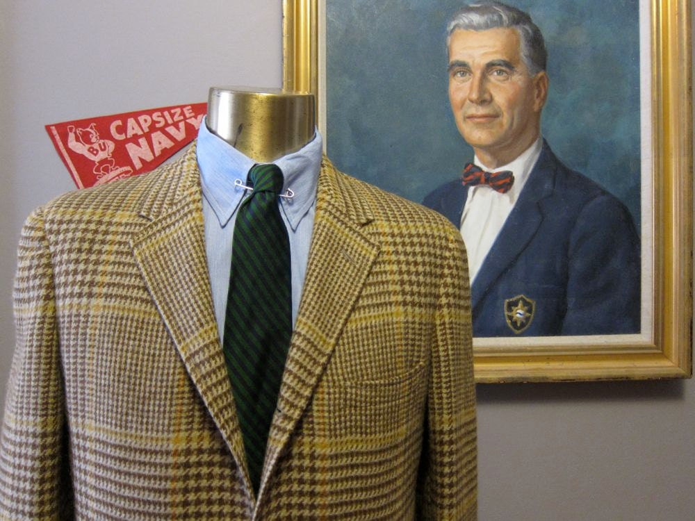 1960s Large Check 40L Glen Plaid Tweed Sack Sport Coat by Cricketeer