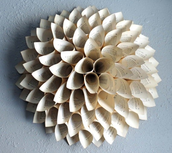 Paper wreath Paper Flower Upcycled Book Pages Large by NodakMama