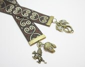 Fantasy Medieval Bronze Brown Tapestry Scroll Ribbon Bookmark Dragons Helmet