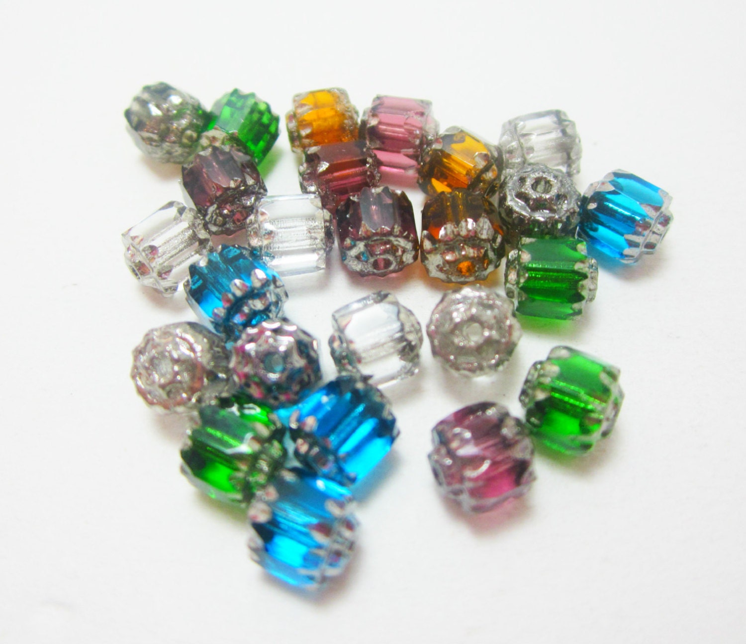 20 Czech Cathedral Bead Mix Green Aqua Topaz Gray Purple 6mm 4320