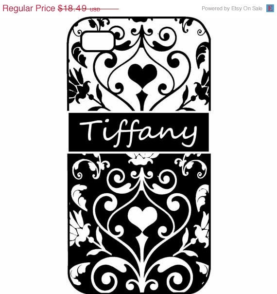 SPRING SALE iPhone 4 4s 5 cover Personalized Custom Damask Heart White Black HaRd, RuBBer, or BuMPeR  case