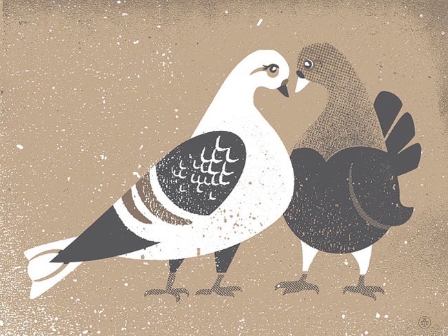 Pigeons Screenprint Love 14 x 11