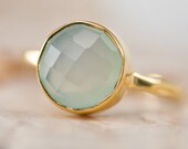 Sea foam green - Aqua Blue Chalcedony Ring - Gemstone Ring - Gold Ring - Bezel Set Ring - Mother's Day Gift