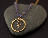 Personalized Initial Necklace - Tanzanite Necklace - Wire wrapped chain - Custom Initials Jewelry - Gold Letter Necklace