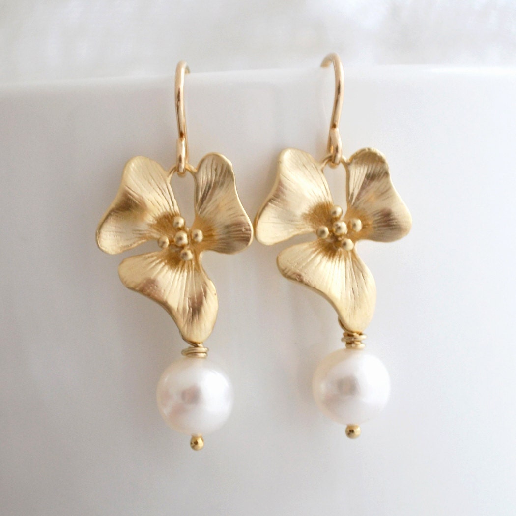 Cherry Blossom Flower, White Freshwater Pearl Earrings on 14K Gold Filled Hoops, June Birthstone, Pearl Blossom Earrings, Gift for Her