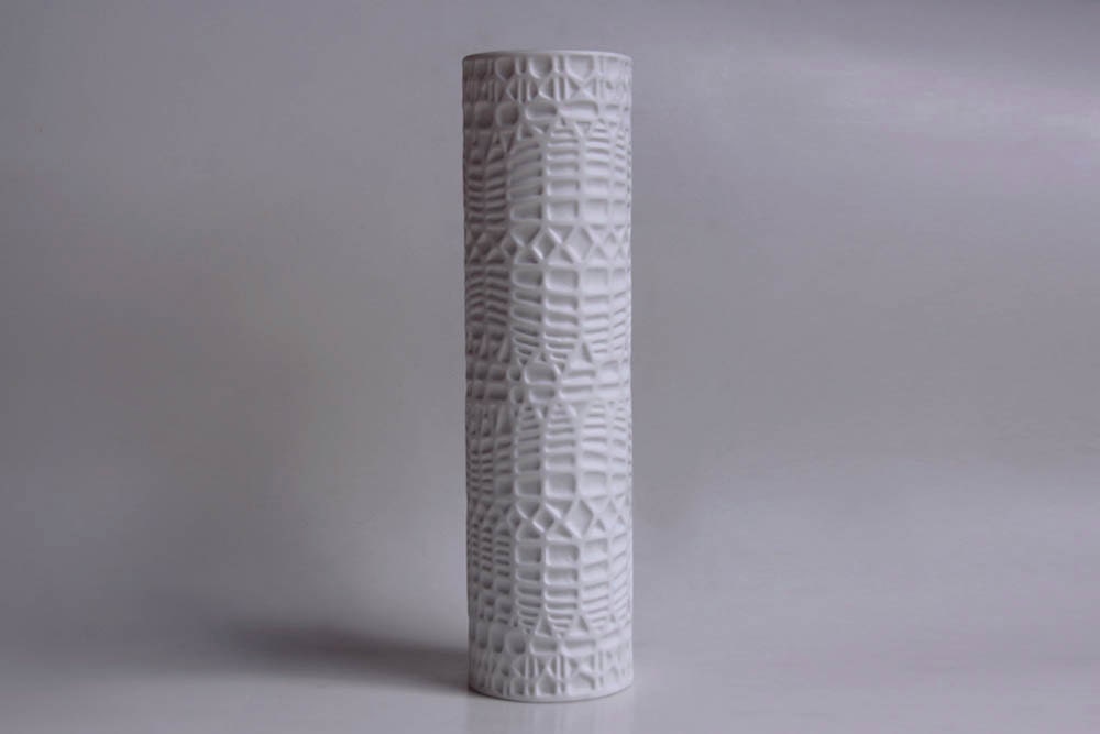 Reserved Tall Vintage Op Art White Porcelain Vase  - Thomas