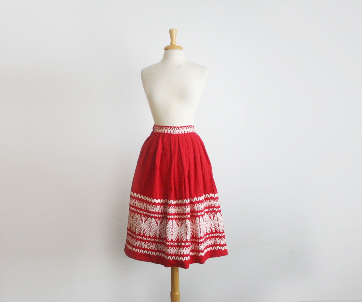 1950s Vintage folk  inspired skirt with butterfly motif , size small