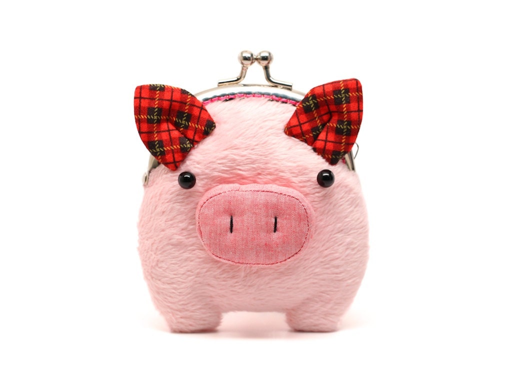 Pink furry piggy clutch purse