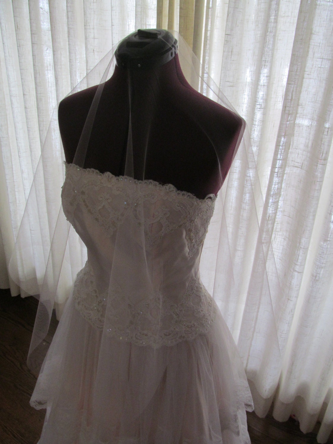 Drop Wedding Veil  50 Inches in Pale Pink