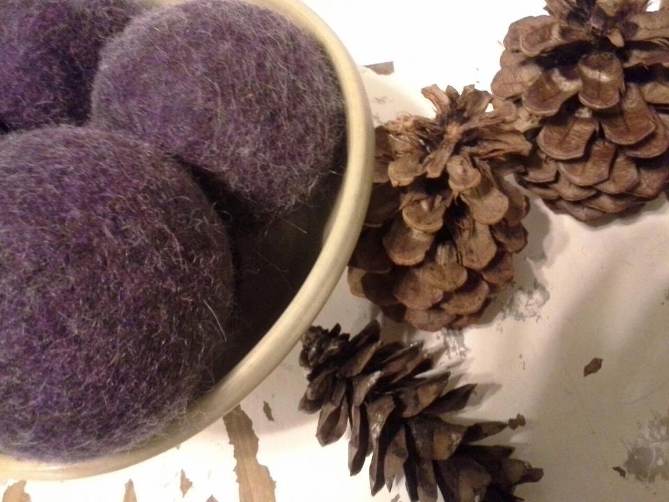 Wool dryer balls, darkest plum set of 6
