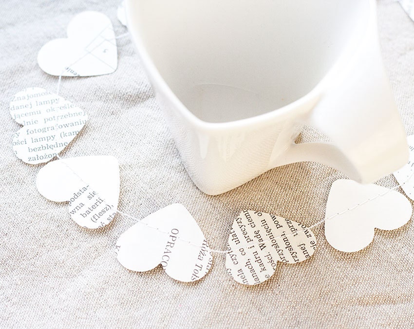 Paper garland heart garland bunting shaped recycled book 12 ft modern wedding party photo booth home decor bridal baby shower nursery kids