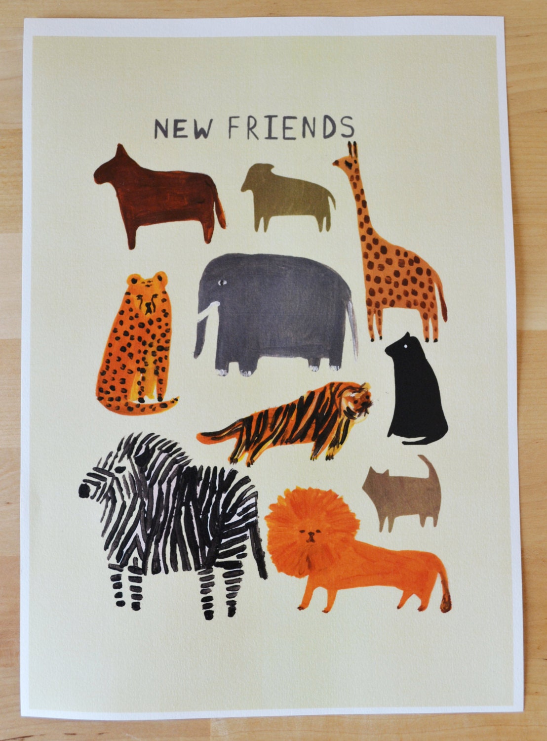 ZOO folk art animal a4 illustration print