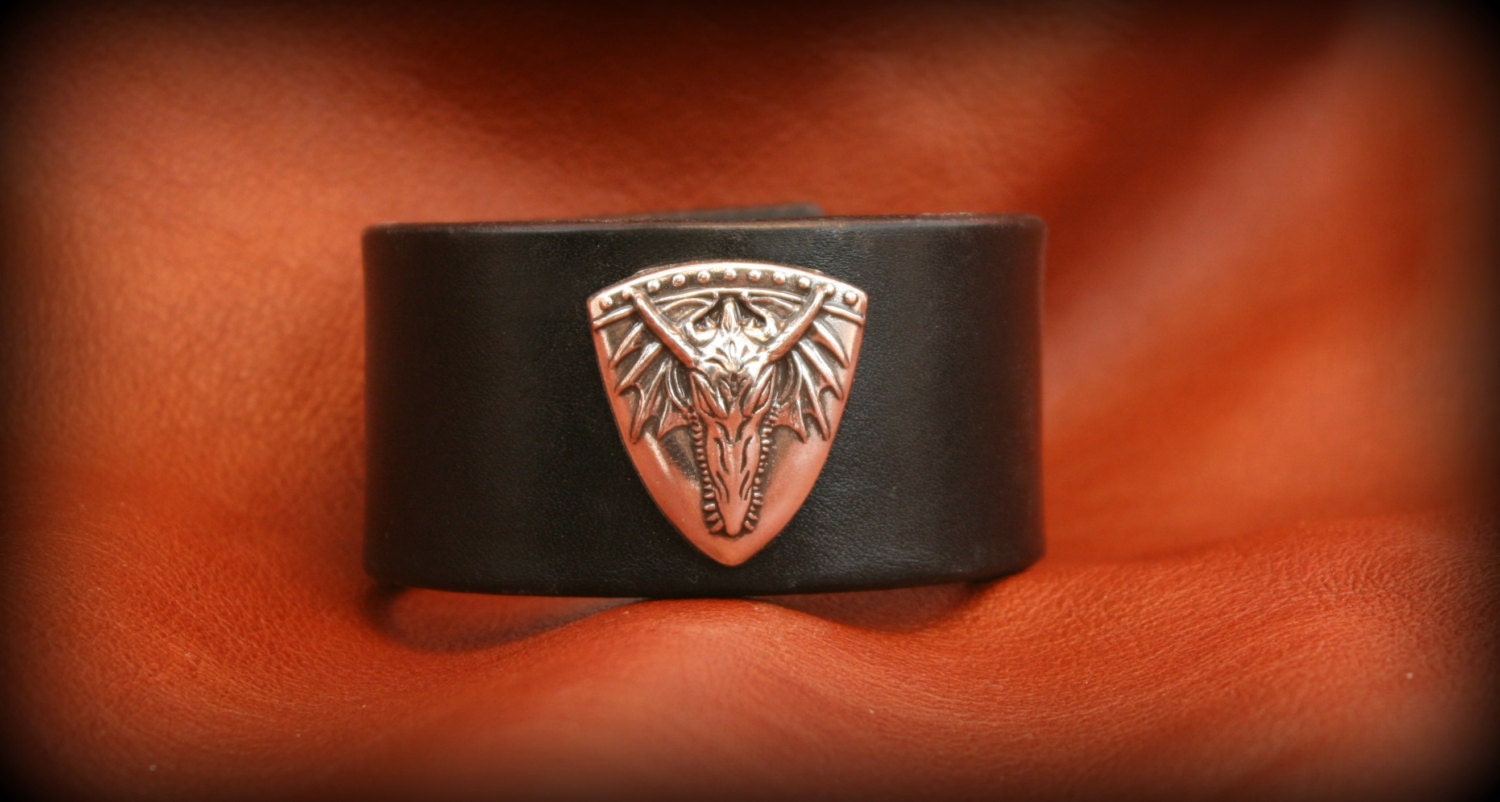 Handmade Leather Bracelet with Dragon Concho
