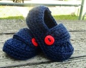 Infant Button Loafers Crochet  Shoes Baby Booties Blue Red