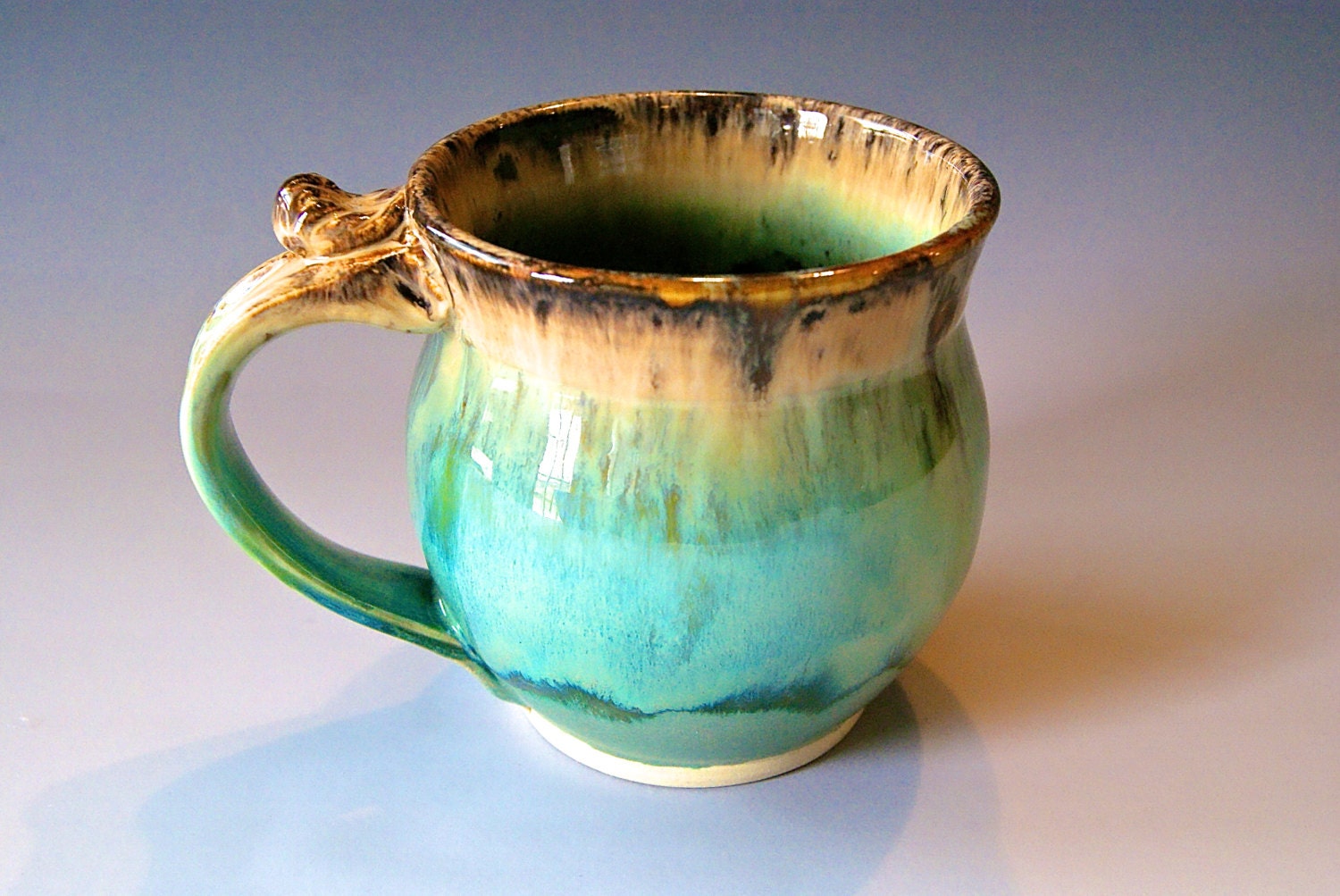 Mug / Made to Order / Handmade Pottery / Green Brown and Cream