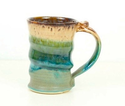 Beer Stein / Tankard / Tall Mug / Handmade Pottery / Moss Green Brown and Cream