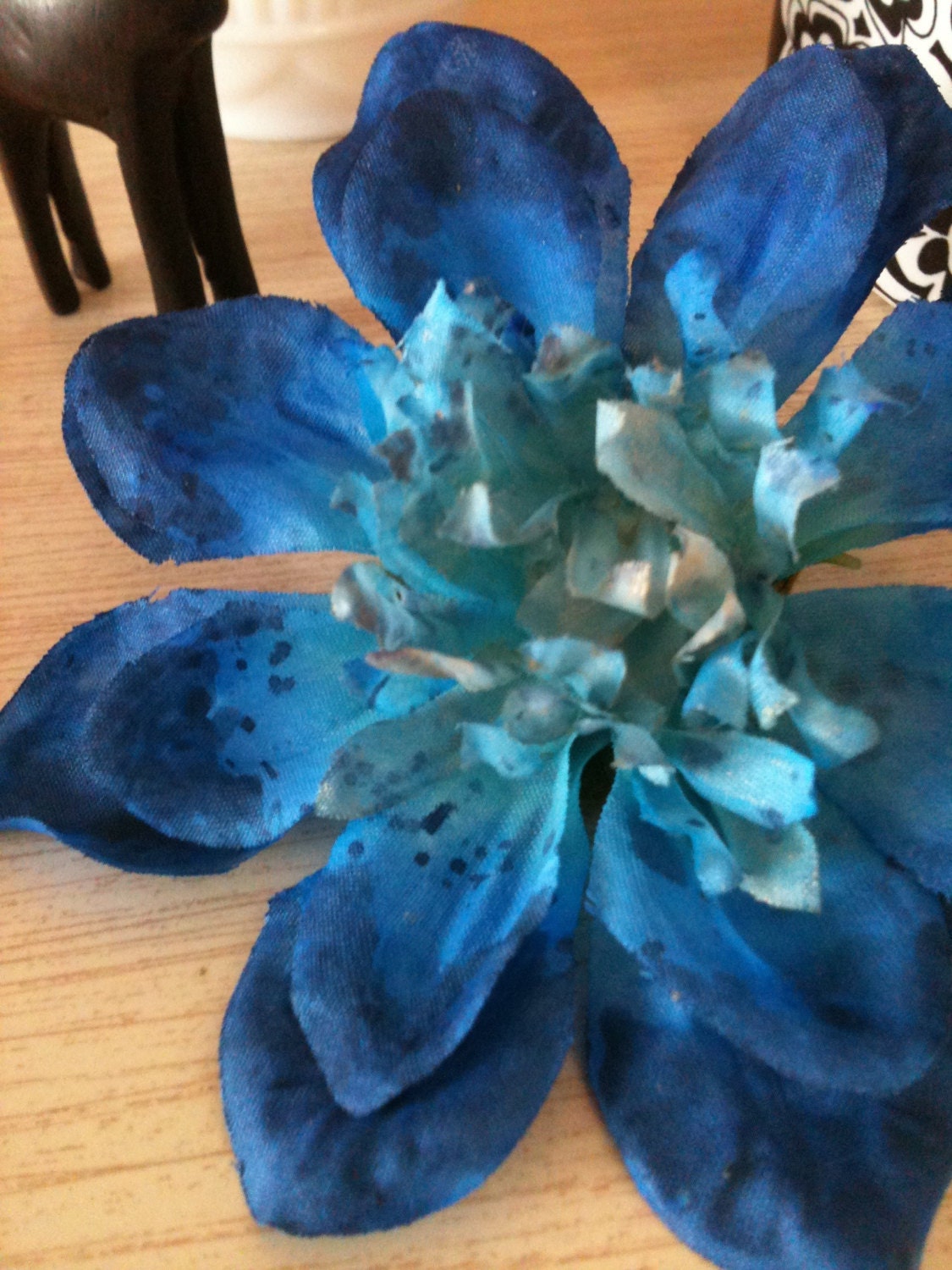 Faux Flower Hair Clip Hand Painted Bright Blue
