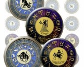 ZODIACS - 1.5 inch - Digital Collage Sheet Art for Pendants, Cabochons, Bottle Caps, Magnets, Stickers, Scrapbooks, Arts and Crafts