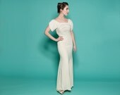 Vintage 1930s Wedding Dress Gown Beaded Bias Cut Bridal Fashions