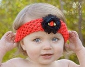 Baby Girl Flower Headband - Spring - Crochet Baby Headband - Red - Shabby Chic Flower - Toddler Headband - READY TO SHIP