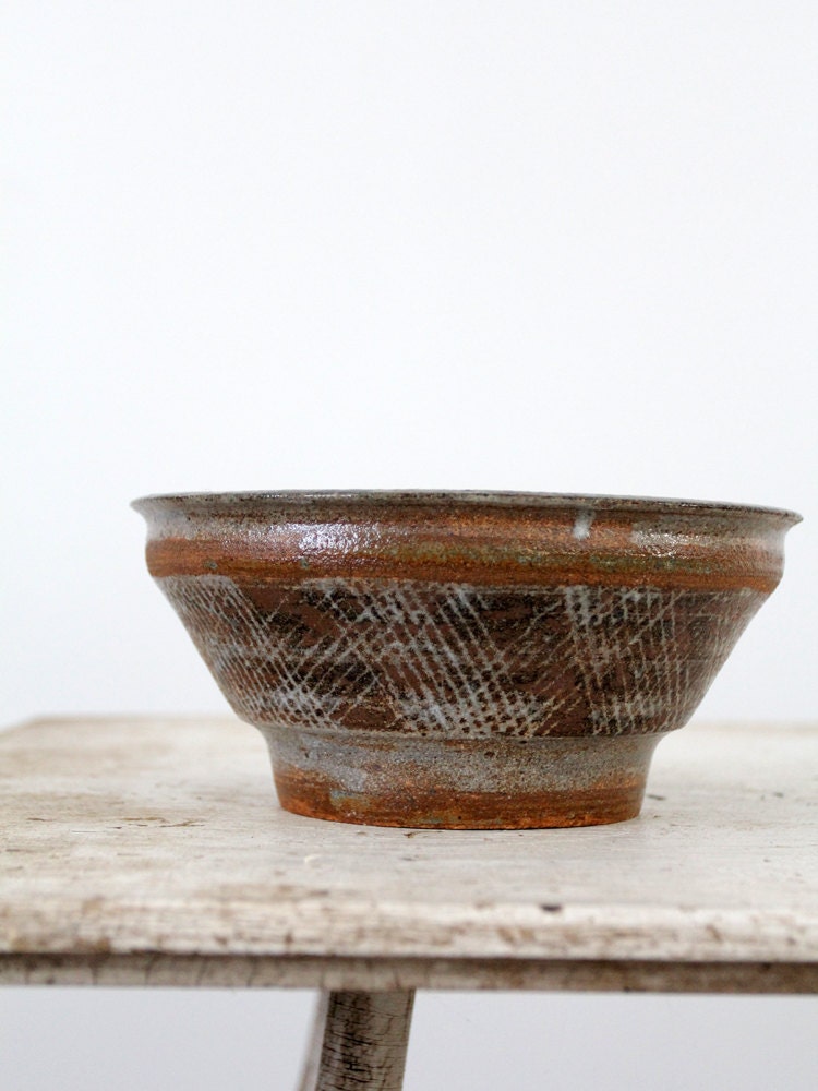 1970s Studio Pottery / Blue Ceramic Bowl