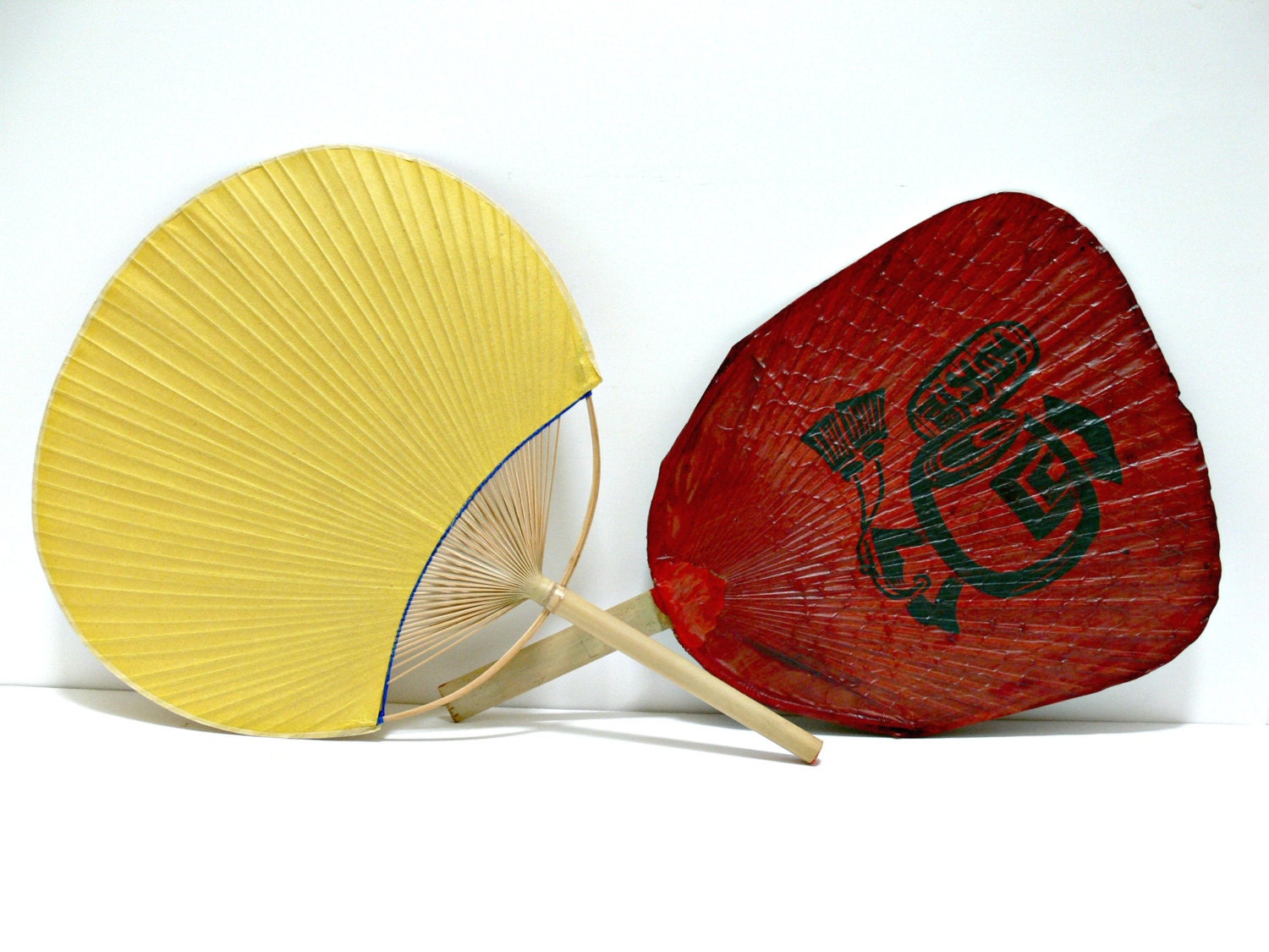 Vintage Paper Paddle Fans Asian Hand Fans by EitherOrFinds