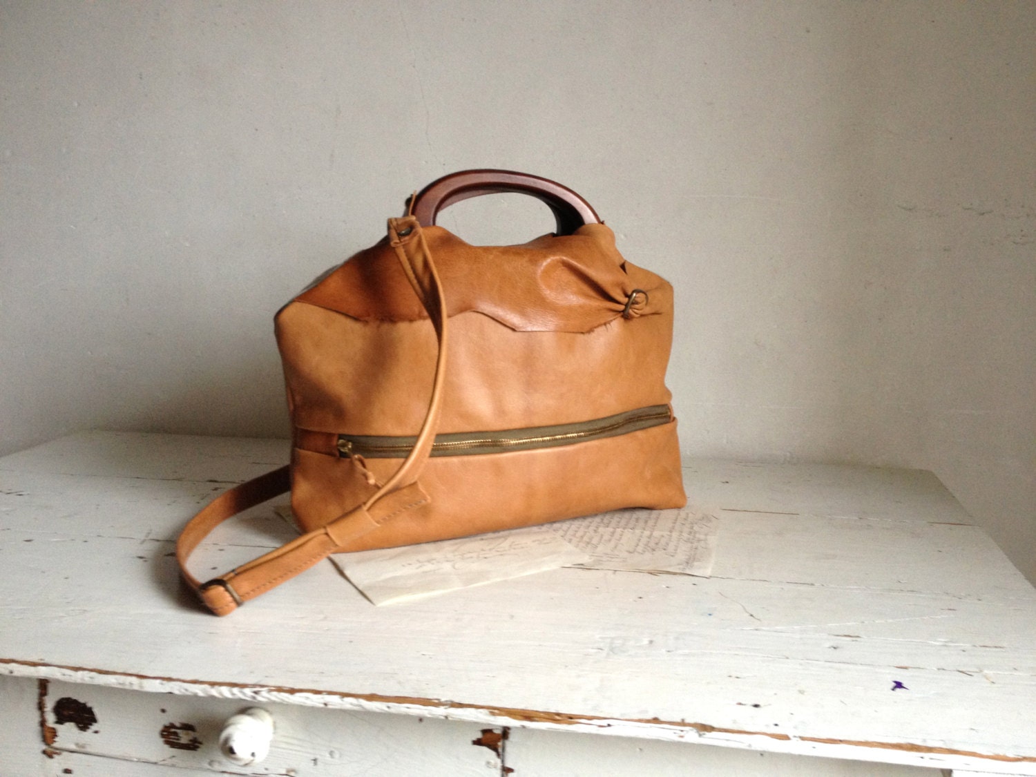 Natural Leather Handbag in Caramel - Made to Order.  Available in Khaki also