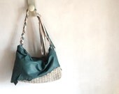 Leather Bag with Tassels in Spring Colours  with Handweave in Grey, White and Sea Green.   Ready to Ship. OOAK