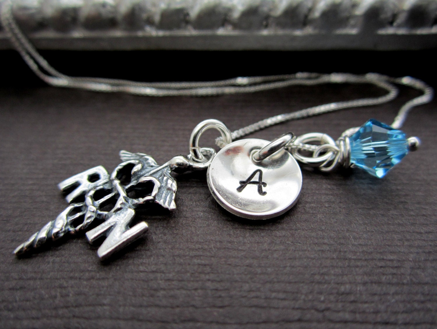 Nurse/ RN Jewelry, Personalized Nurse Gift w/ Necklace, Sterling Silver, Personalized Hand Stamped Name Necklace with Birthstone
