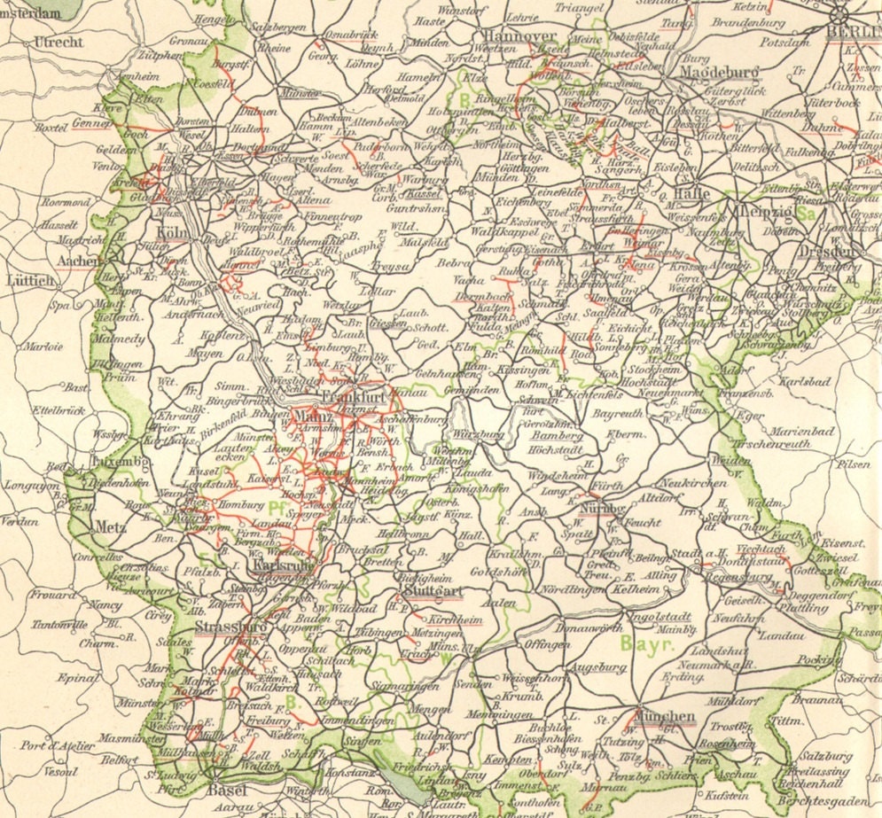 1897 Original Antique Railroad Map of the German Empire