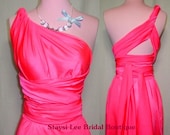 Neon Pink Convertible Dress...Bridesmaids, Date Night, Cocktail Party, Prom, Special Occasion, Beach, Vacation