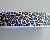 Turquoise glitter leopard print spots on white 7/8 inch grosgrain ribbon Il_170x135
