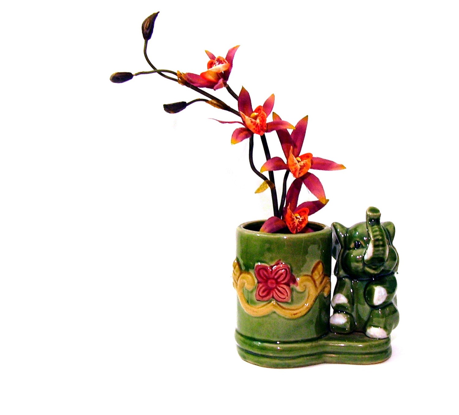 Vintage Planter Green Art Pottery Vase Elephant 1940s