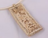 Embroidered pendant fiber embroidered gold cream textured necklace silk embroidered pastel cream