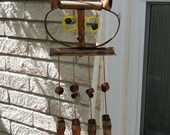 Vintage Bamboo Owl Wind Chime, 1970s Mid Century Wall Hanging Sunroom, Garden